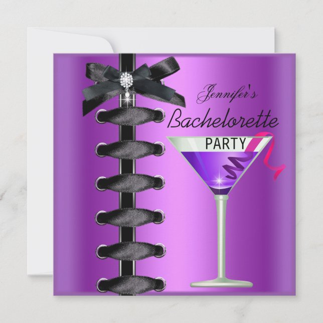 Invitation Bachelorette Party Black Purple Cocktail Cravate (Devant)