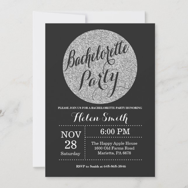 Invitation Bachelorette Party Black Silver Parties scintillan (Devant)