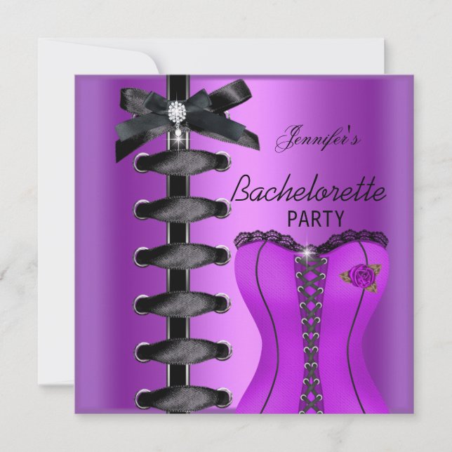 Invitation Bachelorette Party Black violet diamant Cravate (Devant)