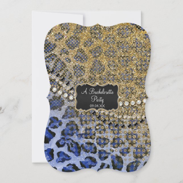 Invitation Bachelorette Party Blue Gold Leopard Poster de ani (Devant)