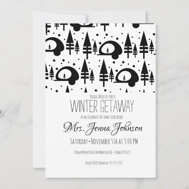 Invitation Bachelorette Party Camper Mountain hiver (Devant)