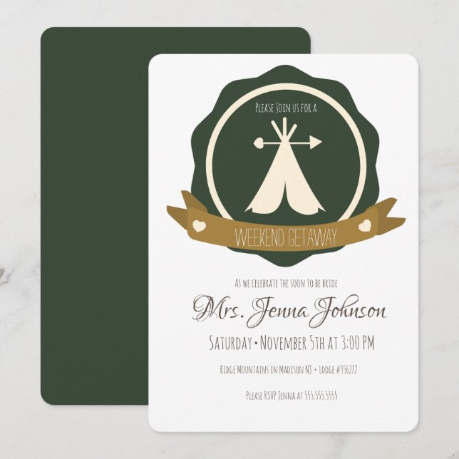 Invitation Bachelorette Party Camping Week-end Tente Badge (Devant / Derrière)