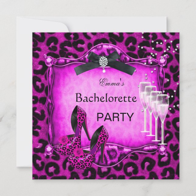 Invitation Bachelorette Party Chaussures Léopard Noir Rose Ch (Devant)
