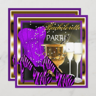 Invitation Bachelorette Party Corset Purple Zebra Gold