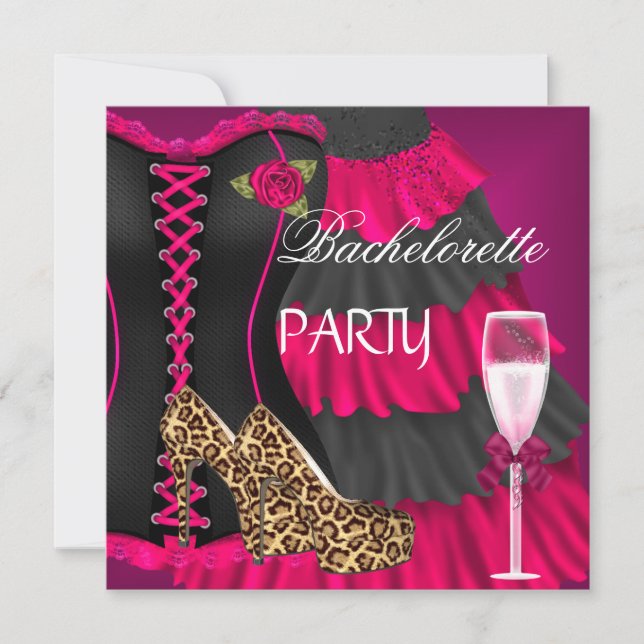 Invitation Bachelorette Party Corset Robe Rose Noir Chaussure (Devant)