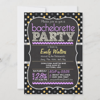 Invitation Bachelorette Party des étoiles violettes et jaunes