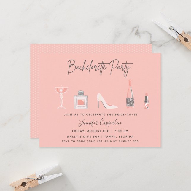 Invitation Bachelorette Party Fille's Night Out Pink Bar Hop (Devant/Arrière en situation)