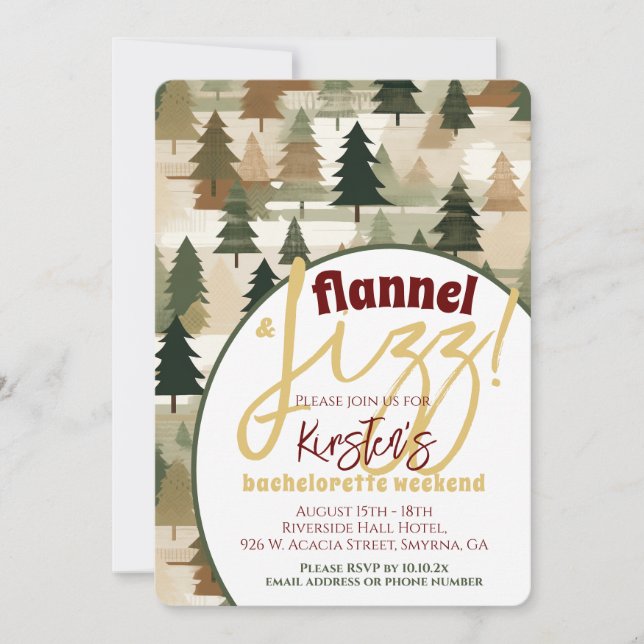 Invitation Bachelorette Party Flannel et Fizz Rustic Woods (Devant)
