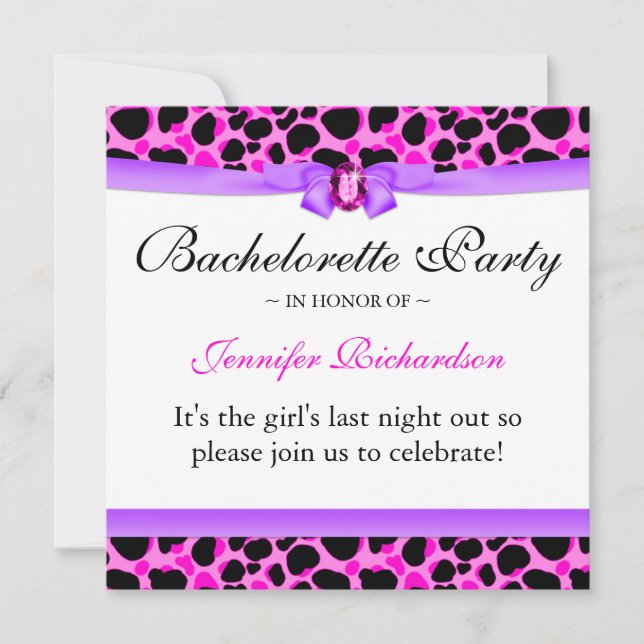 Invitation Bachelorette Party Funky Diva Leopard rose (Devant)
