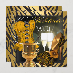 Invitation Bachelorette Party Gold Black Corset Chaussures