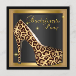Invitation Bachelorette Party Gold Black Leopard Hi Heel Chau