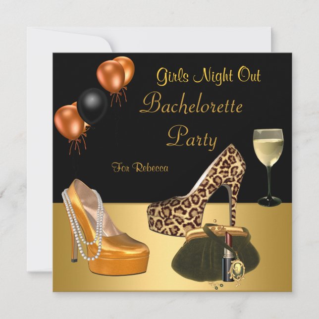 Invitation Bachelorette Party Gold Chaussures Hi Talons Vin V (Devant)