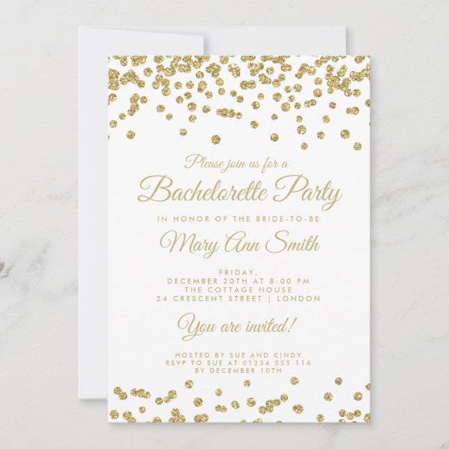 Invitation Bachelorette Party Gold Faux Parties scintillant C (Devant)