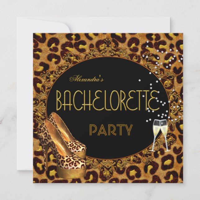 Invitation Bachelorette Party Gold Leopard Black Chaussures 5 (Devant)