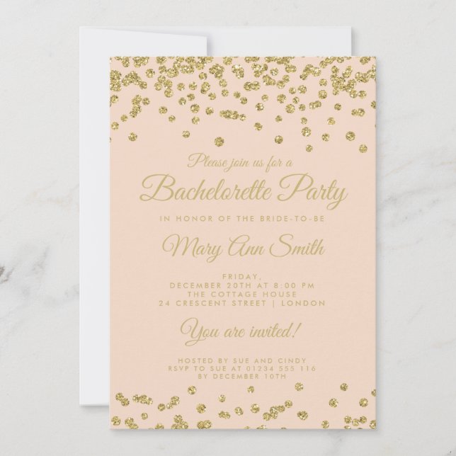 Invitation Bachelorette Party Gold Parties scintillant Confet (Devant)