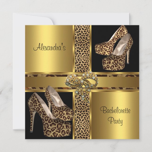 Invitation Bachelorette Party Hi Heel Chaussures Leopard Gold (Devant)