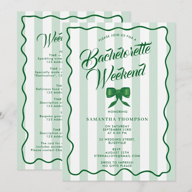 Invitation Bachelorette Party Itinerary Bach Weekend Bow (Devant / Derrière)