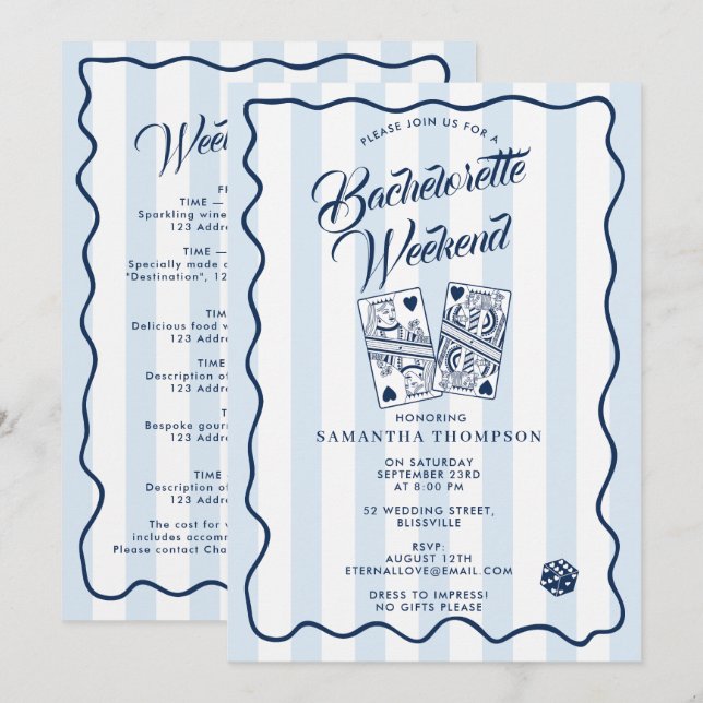 Invitation Bachelorette Party Itinerary Bach Weekend Casino (Devant / Derrière)