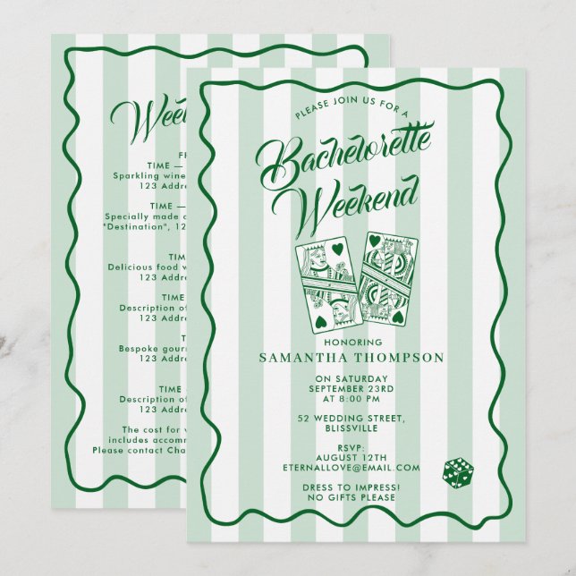 Invitation Bachelorette Party Itinerary Bach Weekend Casino (Devant / Derrière)
