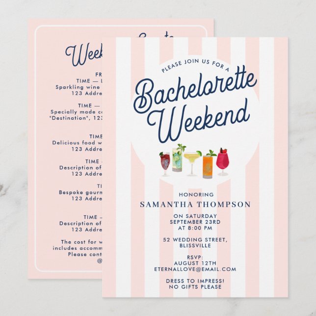 Invitation Bachelorette Party Itinerary Bach Weekend Retro (Devant / Derrière)