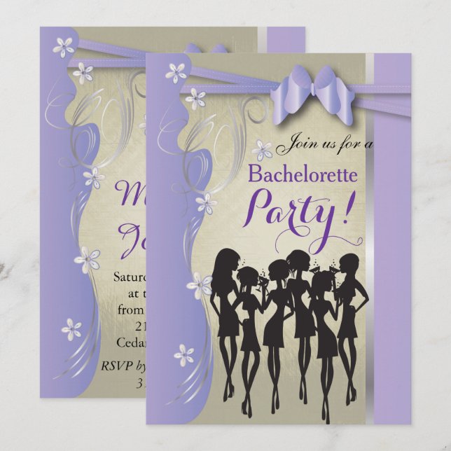 Invitation Bachelorette Party - Lavender Purple and Silver (Devant / Derrière)