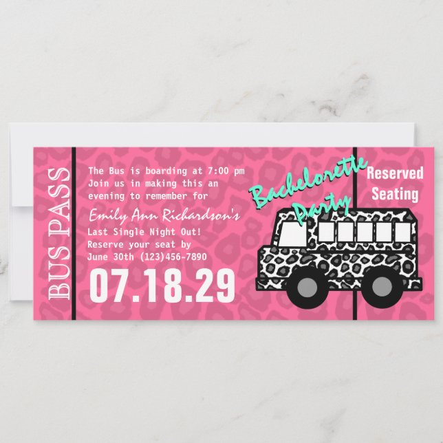 Invitation Bachelorette Party Leopard Bus Pass (Devant)