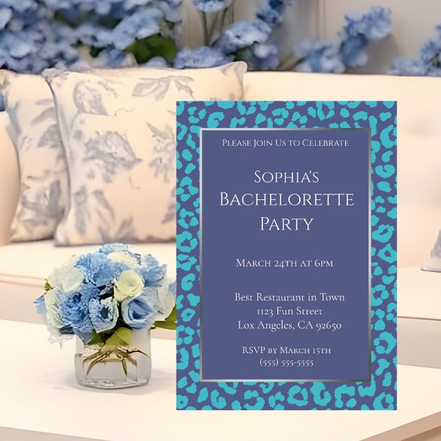 Invitation Bachelorette Party-Leopard Motif-Blue (Bachelorette Party-Leopard Pattern-Blue- Invitation)