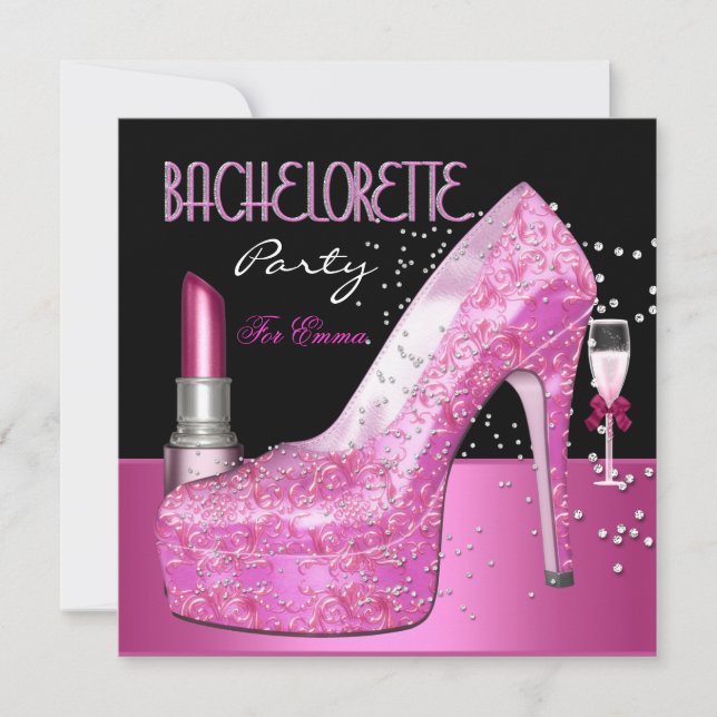 Invitation Bachelorette Party Lipstick Chaussures roses (Devant)