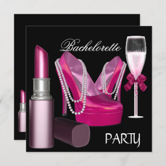 Invitation Bachelorette Party Lipstick Chaussures roses Champ