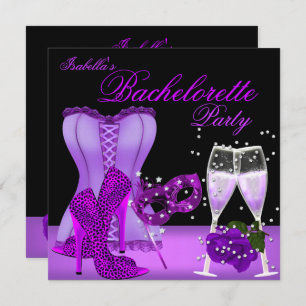 Invitation Bachelorette Party Masque violet Leopard Heel Cors