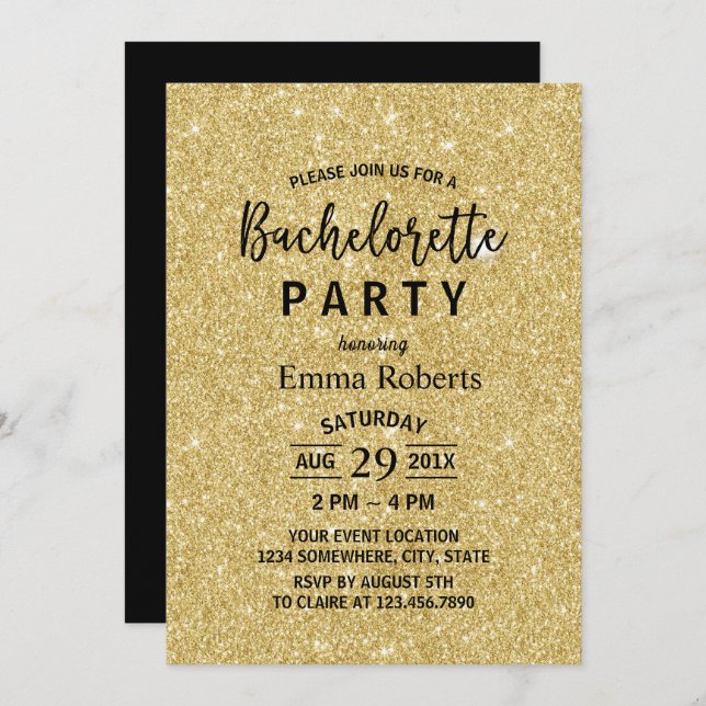 Invitation Bachelorette Party Moderne Parties scintillant Or  (Devant / Derrière)