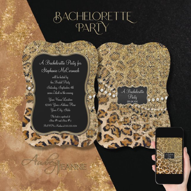 Invitation Bachelorette Party Natural Gold Leopard Motif (Créateur téléchargé)