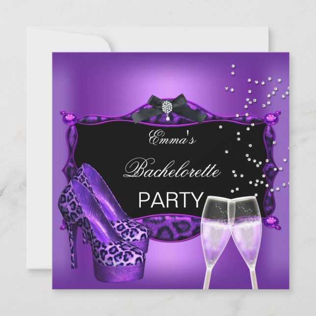 Invitation Bachelorette Party Purple Leopard Black Chaussures (Devant)