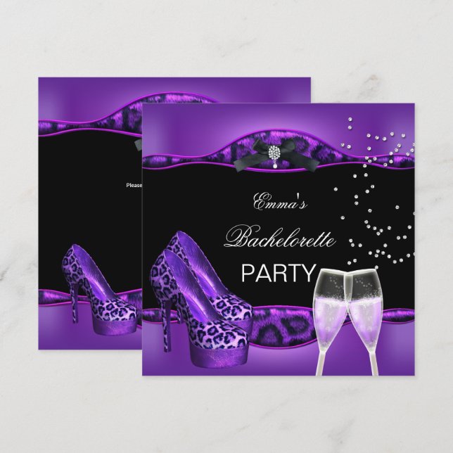 Invitation Bachelorette Party Purple Leopard Black Chaussures (Devant / Derrière)