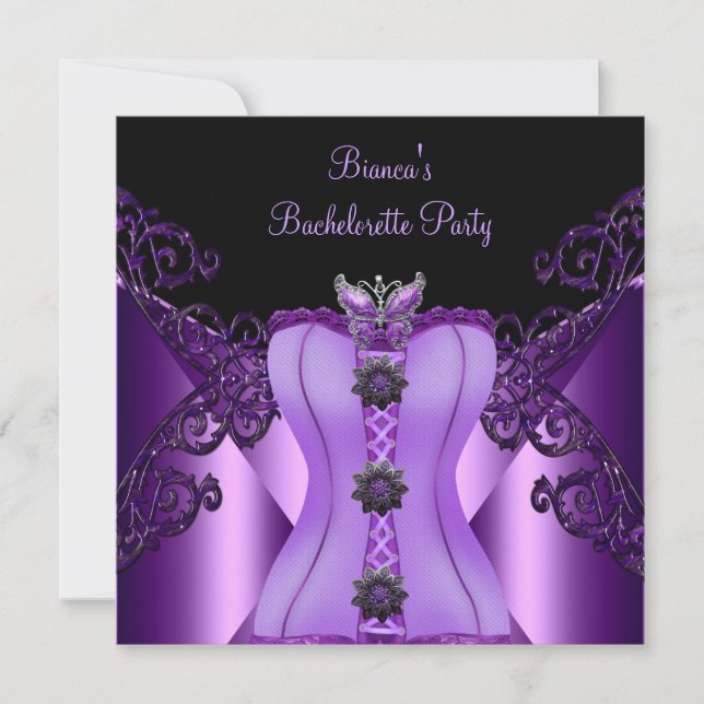 Invitation Bachelorette Party Purple Lilac Corset Papillon (Devant)