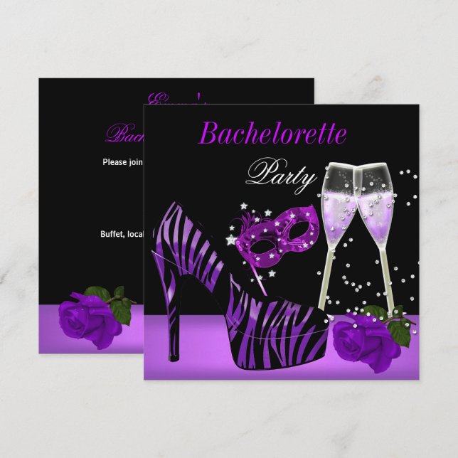 Invitation Bachelorette Party Purple Masque Chaussures Champa (Devant / Derrière)