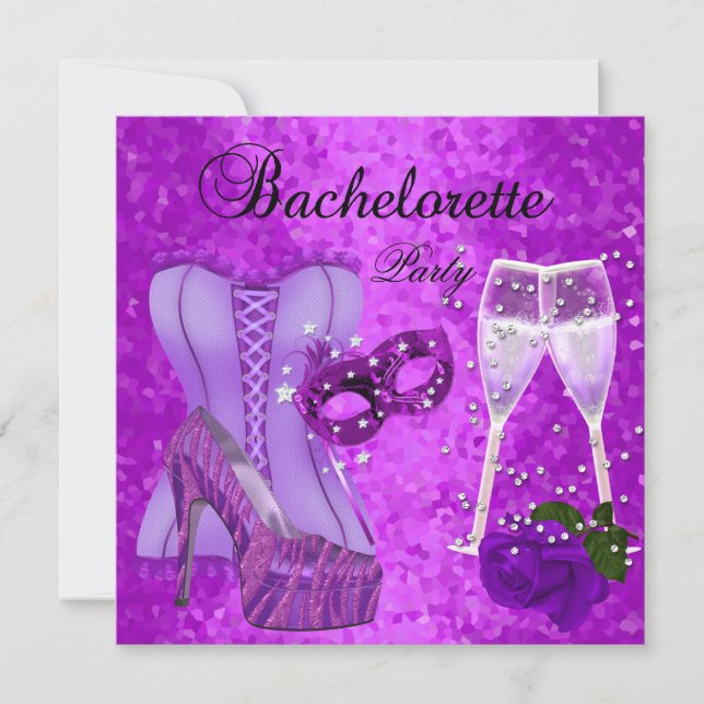 Invitation Bachelorette Party Purple Masque Chaussures Corset (Devant)