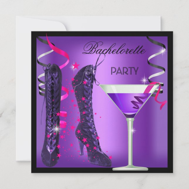 Invitation Bachelorette Party Purple Pink Boots Cocktail (Devant)