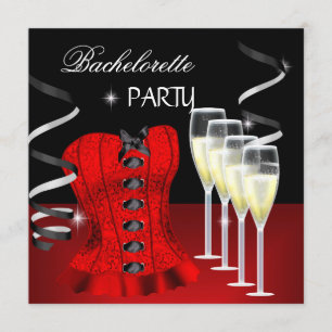 Invitation Bachelorette Party Red Corset Black Champagne