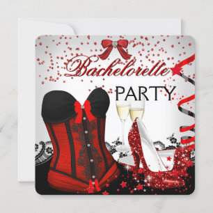 Invitation Bachelorette Party Red Corset talons hauts Champag