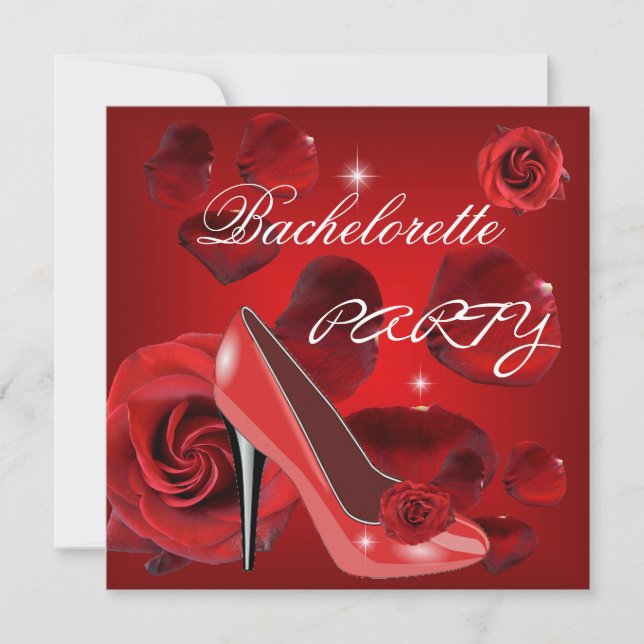 Invitation Bachelorette Party Red Roses Hi Heel Chaussure (Devant)