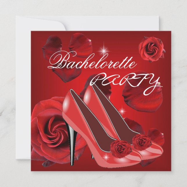 Invitation Bachelorette Party Red Roses Hi Heel Chaussure (Devant)