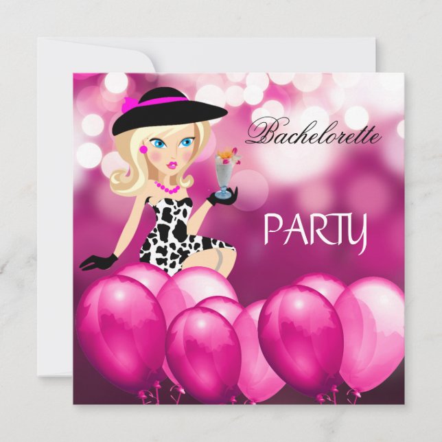 Invitation Bachelorette Party rose fille ballons Cocktail 3 (Devant)