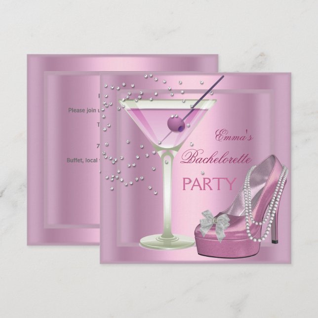 Invitation Bachelorette Party rose haute talon chaussures (Devant / Derrière)