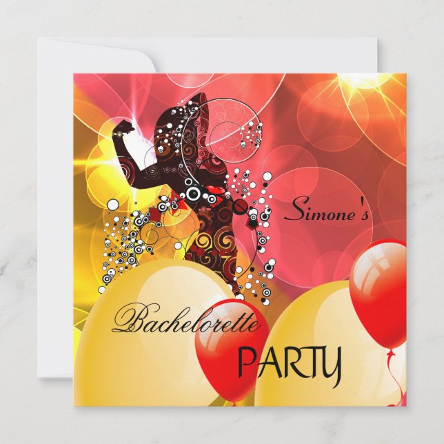 Invitation Bachelorette Party Rouge Jaune Fille Ballons (Devant)