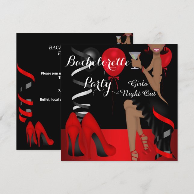 Invitation Bachelorette Party Rouge Noir Chaussure Haut talon (Devant / Derrière)