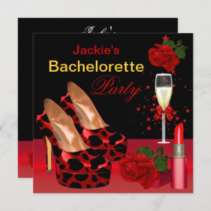 Invitation Bachelorette Party Rouge Noir Chaussures Lipstick