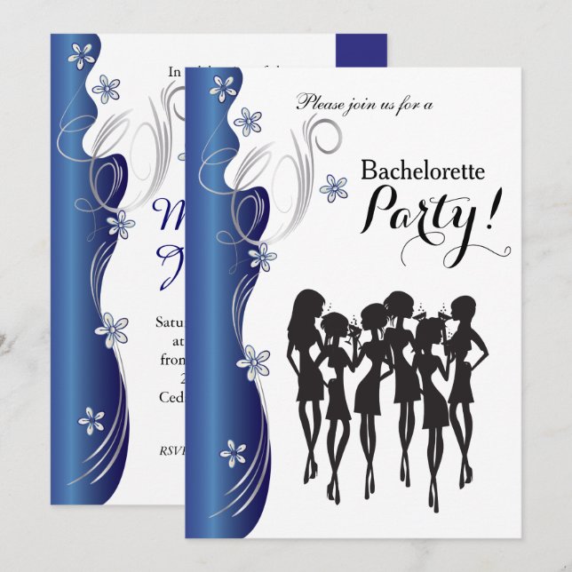 Invitation Bachelorette Party - Sapphire Blue (Devant / Derrière)