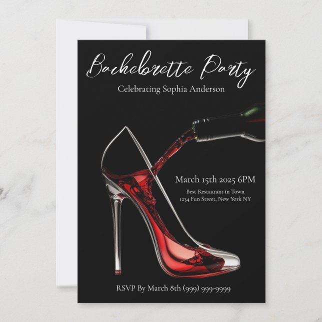 Invitation Bachelorette Party-Stiletto avec vin (Devant)