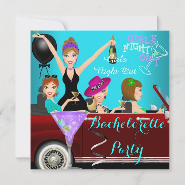 Invitation Bachelorette Party Turquoise Amusement Limo Car Co (Devant)